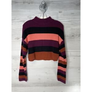 Express Sweater Womens XS Multicolor Striped Cropped Mock Neck Knit Pullover Top